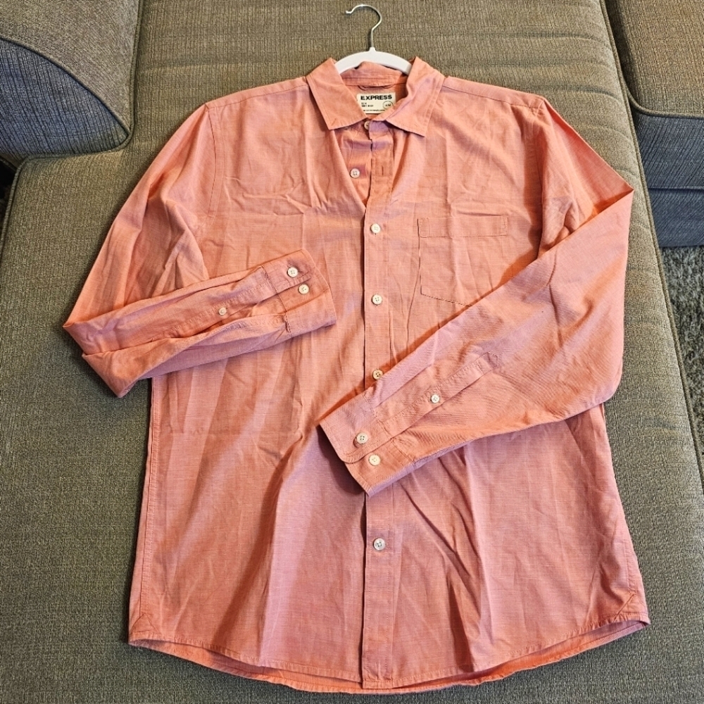Express Pink Slim Fit Soft Wash Casual Career Office Button Shirt Size Medium